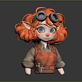 Cute Cartoon Elf Character With Orange Curly Hair Blue Eyes Goggles And Orange Overalls With Tools