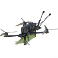 Military Style Drone With Four Propellers Black Frame And Green Equipment Bracket 3d model