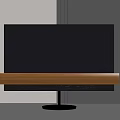 Modern Black Flat Screen TV on Wooden Stand with Golden Speakers in Living Room