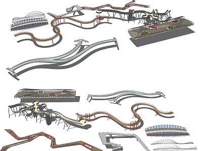 Curved Landscape Bridge Design With Modern Structural Elements And Path Connections 3d model