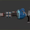 Mechanical Weapon With Detailed Internal Gear Components And Blue Gray Structure 3d model