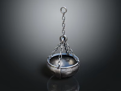 Stylish Silver Metallic Hanging Chandelier With Chain And Minimalist Design 3d model
