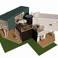 Modern Two Story Container Building With Large Windows Balcony Staircase And Glass Doors