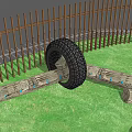 Outdoor Play Area With Circular Wooden Fence Green Lawn And Children Playing On Wooden Steps