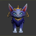 Blue Fantasy Feline Creature With Orange Decorative Tail And Collar Bell Accents