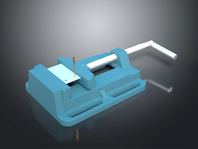 Blue Bench Vise with Fixed Base Screw Rod and Handle Industrial Workshop Tool Equipment 3d model