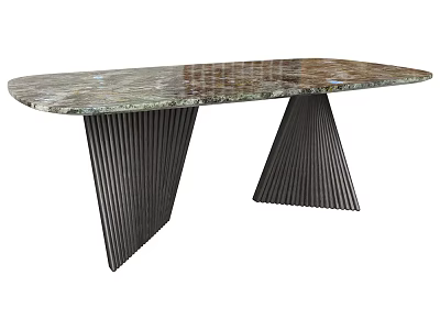 Modern Dining Table With Marble Top And Fluted Metal Legs 3d model