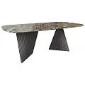 Modern Dining Table With Marble Top And Fluted Metal Legs