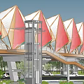 Round Overpass Geometric Angular Diamond Roof Covered Bridge 3d model