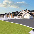 Modern Commercial Street With Stylish Buildings Green Lawns And Paved Walkways
