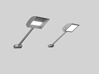 Modern Outdoor Lighting Fixtures Set With Two Silver Metal Lamps Long Pole And Square Shade 3d model