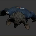 Person In Blue Jumpsuit With Wolf Head Mask And Yellow Eyes Horror Costume