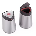 Stainless Steel Public Trash Bins With Silver Body Black Lid And Red Button Design