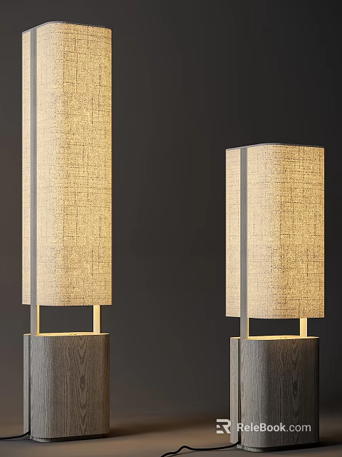 Two Modern Table Lamps With Fabric Shades And Metal Wood Bases On Dark Background 3d model 