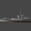 Detailed 3D Rendered Warship With Gray Hull Brown Bottom Smokestack Mast And Deck