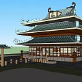 Ancient Architecture With Traditional Green Tiled Roof Overhanging Eaves And Columns