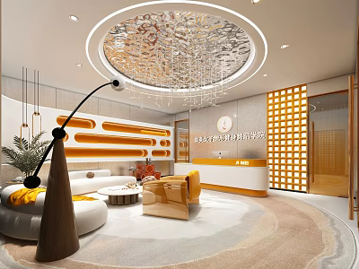 Modern Beauty Hair Salon Interior Design With Reception Desk Comfortable Sofa And Decorative Lighting 3d model
