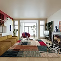 Vibrant Modern Open Plan Living Dining Room With Cozy Furniture And Unique Art Decor