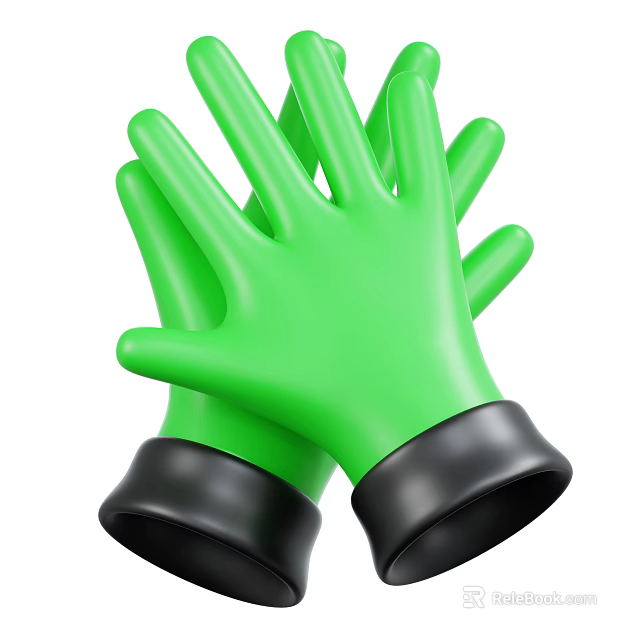 Public Facilities Green Protective Gloves With Black Cuffs For Cleaning And Maintenance Use 3d model 
