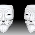 Two White V for Vendetta Masks 3D Printed Models on Black Background 3d model