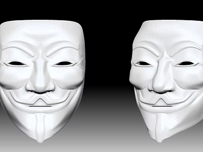 Two White V for Vendetta Masks 3D Printed Models on Black Background 3d model