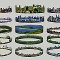 Decorative Circular Backdrop Wall Designs Featuring Urban Cityscapes And Natural Landscapes