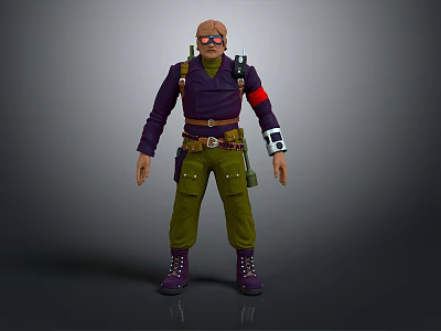 Stylish Functional Outdoor Living Gear with Purple Top Green Pants Backpack and Goggles 3d model