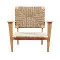 Natural Wooden Leisure Chair With Woven Seat Backrest And Armrests Design