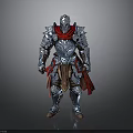 Man In Silver Armor With Red Cape And Detailed Metallic Warrior Design