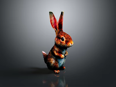 Adorable Colorful Standing Rabbit Figurine With Big Ears And Decorative Style 3d model