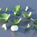 Fresh Organic Green Vegetable Leaves Featuring White Round Slices on Gray Background