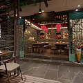 Traditional Chinese Style Restaurant Interior With Unique Boat Shaped Dining Booth And Charming Festive Decorations