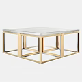 Modern Nested Coffee Table with Clear Glass Top and Golden Metal Frame 3d model