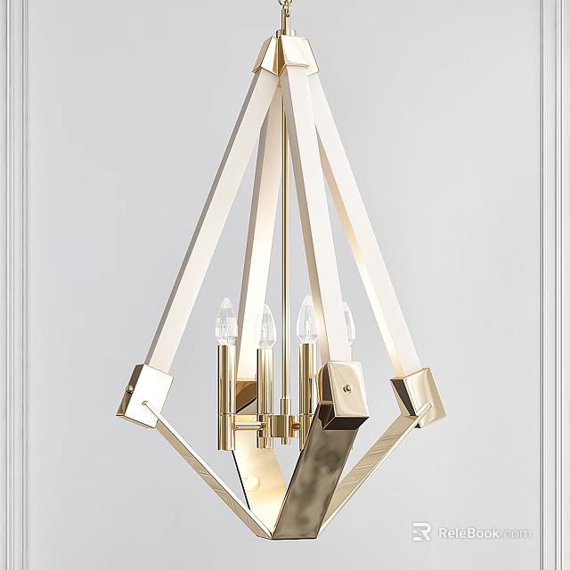 Modern Geometric Golden Metal Chandelier With Tubular Arms And Multiple Light Bulbs 3d model 