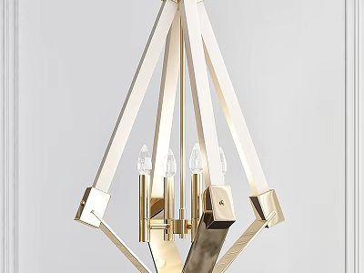 Modern Geometric Golden Metal Chandelier With Tubular Arms And Multiple Light Bulbs 3d model