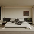 Minimalist Bedroom Interior Design With Platform Bed Artwork And Large Window View 3d model
