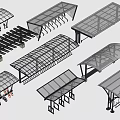 Various Outdoor Canopy Designs With Metal Frames For Bicycle And Vehicle Parking