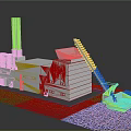 Industrial Factory Model With Chimney Stairs Pipes And Structural Design