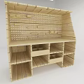 Wooden Display Shelf With Multiple Compartments And Pegboard Design For Storage 3d model