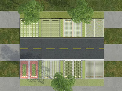 Top View of Well Designed Parking Lot With Multiple Spaces Yellow Lines and Trees 3d model
