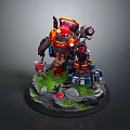 Game Movie Mechanical Character With Red Orange Glowing Lights Standing On Base With Grass Rocks