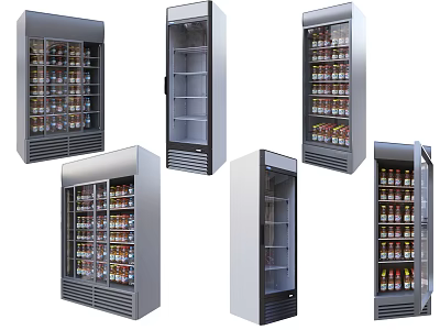 Stainless Steel Commercial Upright Display Refrigerators With Glass Doors And Shelves 3d model