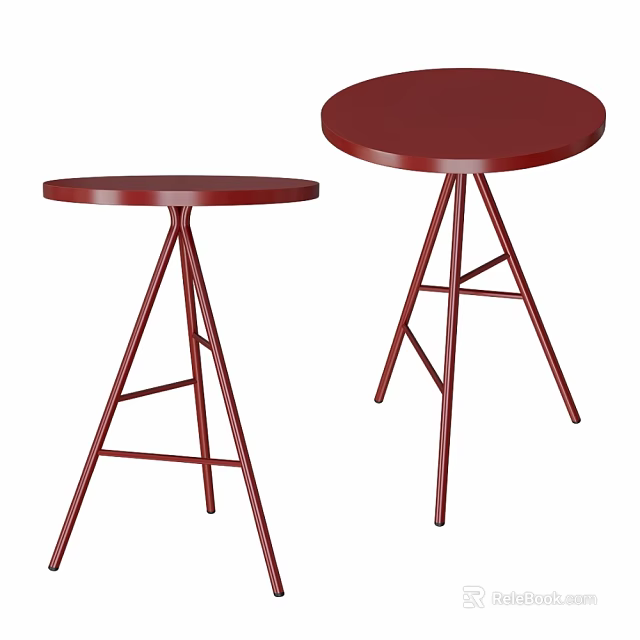 Red Round Stylish Accent Tables With Triangular Metal Stands And Modern Design 3d model