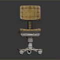 Yellow Checkered Upholstered Chair With Spring Connection And Wheeled Silver Base