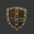 Medieval Shield Wooden Surface With Metal Frame And Golden Rivets Vintage Design