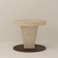Round Side Table With Beige Marble Top And Conical Pedestal Dark Brown Base 3d model