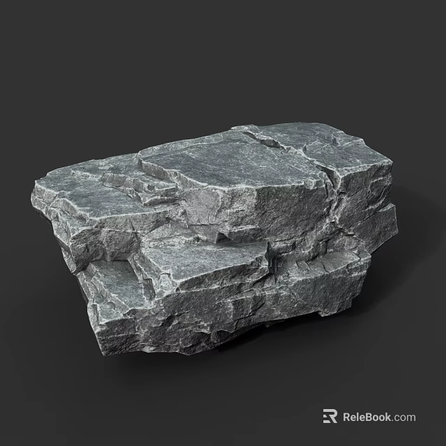 Gray Stone Block With Rough Surface And Natural Wood Material For Design Projects 3d model 