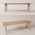 Natural Wooden Dining Table With Modern Rectangular Top And Sturdy Legs 3d model