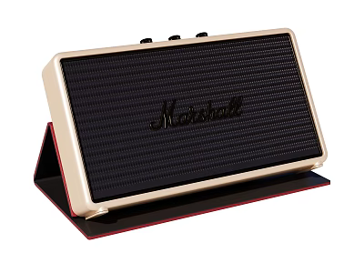 Marshall Portable Speaker With Cream Black Design And Red Accent Stand 3d model