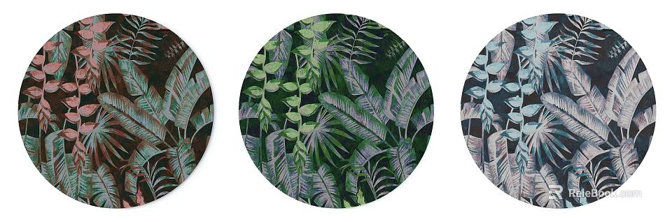 Round Carpet With Tropical Leaf Patterns And Vibrant Botanical Design For Home Decor 3d model
